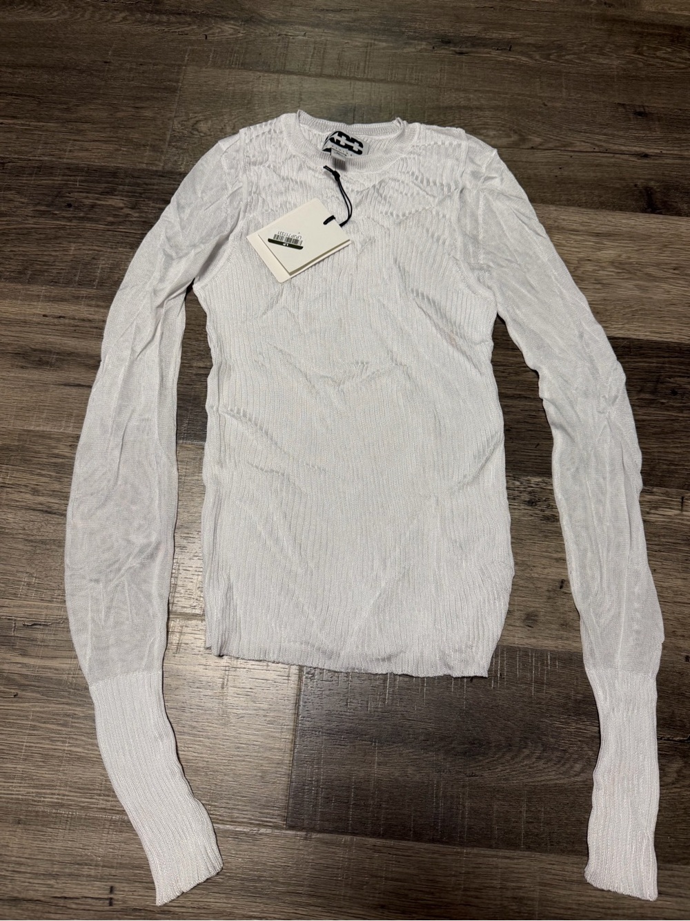 NWT KBB by KAHLANA Target White Sheer Crinkle Texture Long Sleeve Top Size M